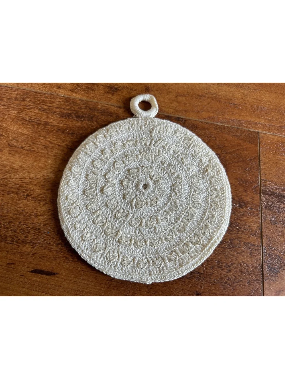 Handmade Crochet Round Pot Holder in Cream
